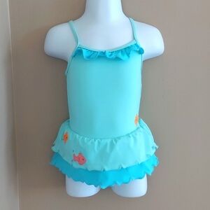 Gymboree fish nautical ruffle one piece swimsuit UPF50+ - blue - size 6/12mos